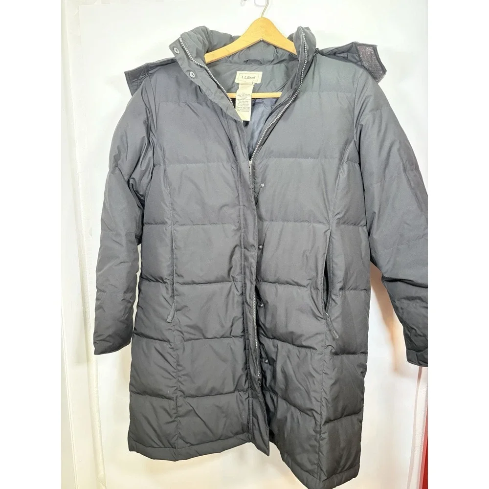 L.L. Bean Down Long Maxi Puffer‎ Coat Medium Petite Women's Faux Fur Hood Parka
